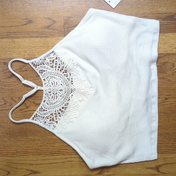 SO Tops - NWT Cropped Lace Detailing White Ribbed Tank Top Juniors Size XL SO Brand